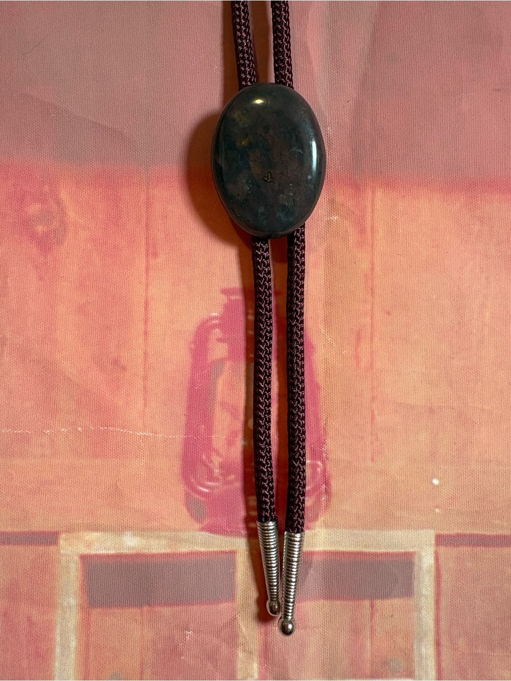 Vintage Bloodstone Bolo Tie Maroon Cord Western